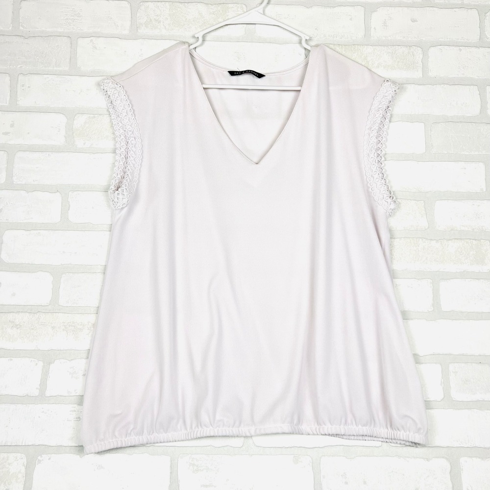 Zac & Rachel White Crochet Trim Sleeveless V-Neck Blouson Blouse  XL